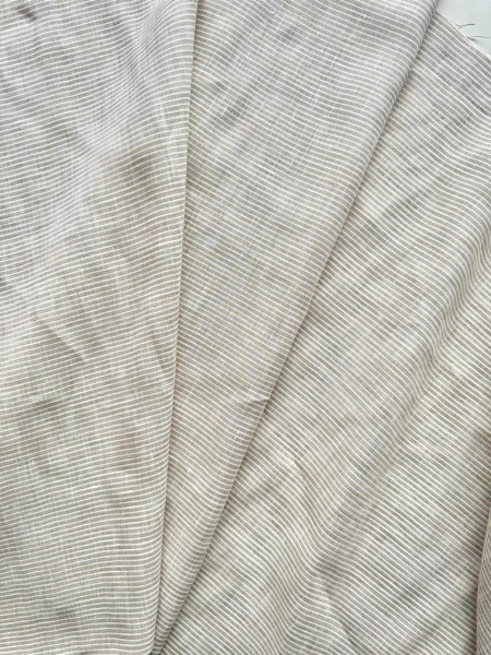 Ткань лён сорочечный умягченный   "Серо-бежевая мелкая поперечная полоска " арт. 330СТ | Ellie Fabrics