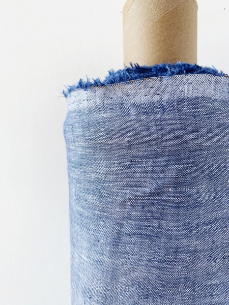 Ткань лён умягченный  "синий меланж" сорочечный арт. 61 | Ellie Fabrics