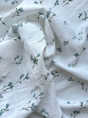Ткань лён сорочечный с эффектом мятости "Незабудки” арт.7749 | Ellie Fabrics