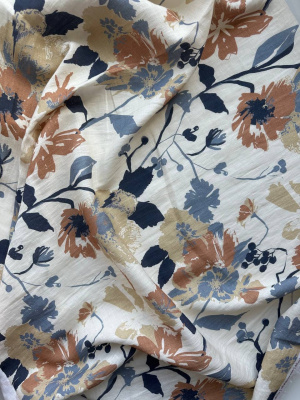 Ткань лён с эффектом мятости (крэш)  "Цветы"  арт. 7747 | Ellie Fabrics