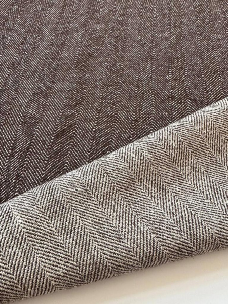 Ткань лён плотный "ёлочка шоколад" с эффектом мятости арт.5849 | Ellie Fabrics