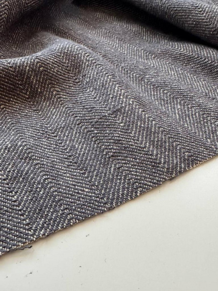 Ткань лён плотный "ёлочка серый" с эффектом мятости арт.5850 | Ellie Fabrics
