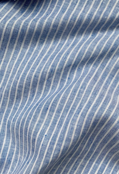 Ткань лён умягченный "голубая мелкая продольная полоска" костюмный арт. 12/1 | Ellie Fabrics