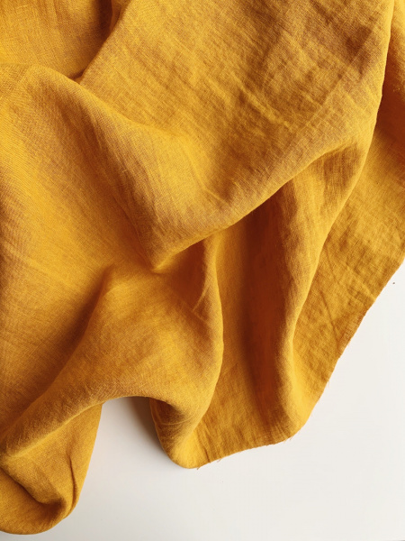Ткань лён с эффектом мятости "горчица" постельный арт.1119КР/ПЛ | Ellie Fabrics