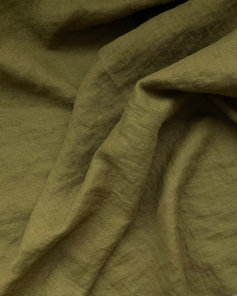 Ткань для шитья лён с эфектом мятости  "оливковый” арт. 1621КР | Ellie Fabrics
