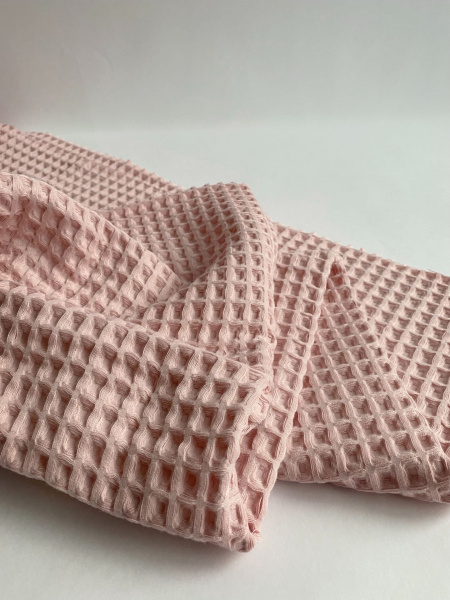 Ткань вафля хлопок "нежно-розовый" арт.718 клетка 12х12мм | Ellie Fabrics