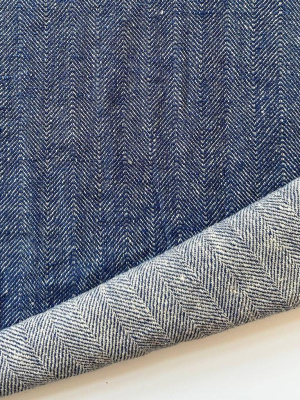 Ткань лён плотный "ёлочка синяя" с эффектом мятости арт.5848 | Ellie Fabrics