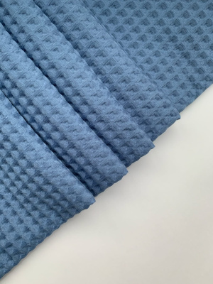 Ткань вафля хлопок "синий светлый" арт.503 клетка 12*12мм